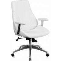 Flash Furniture BT-90068M-WH-GG Mid-Back White Leather Executive Swivel Office Chair